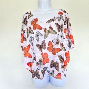 INC Butterfly Print Rhinestone Embellished Top Size S Boho Y2k Whimsical Retro‎